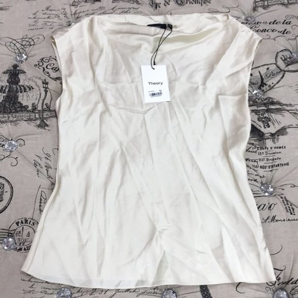 THEORY Draped Boatneck Top in Stretch Satin - Picture 3 of 11